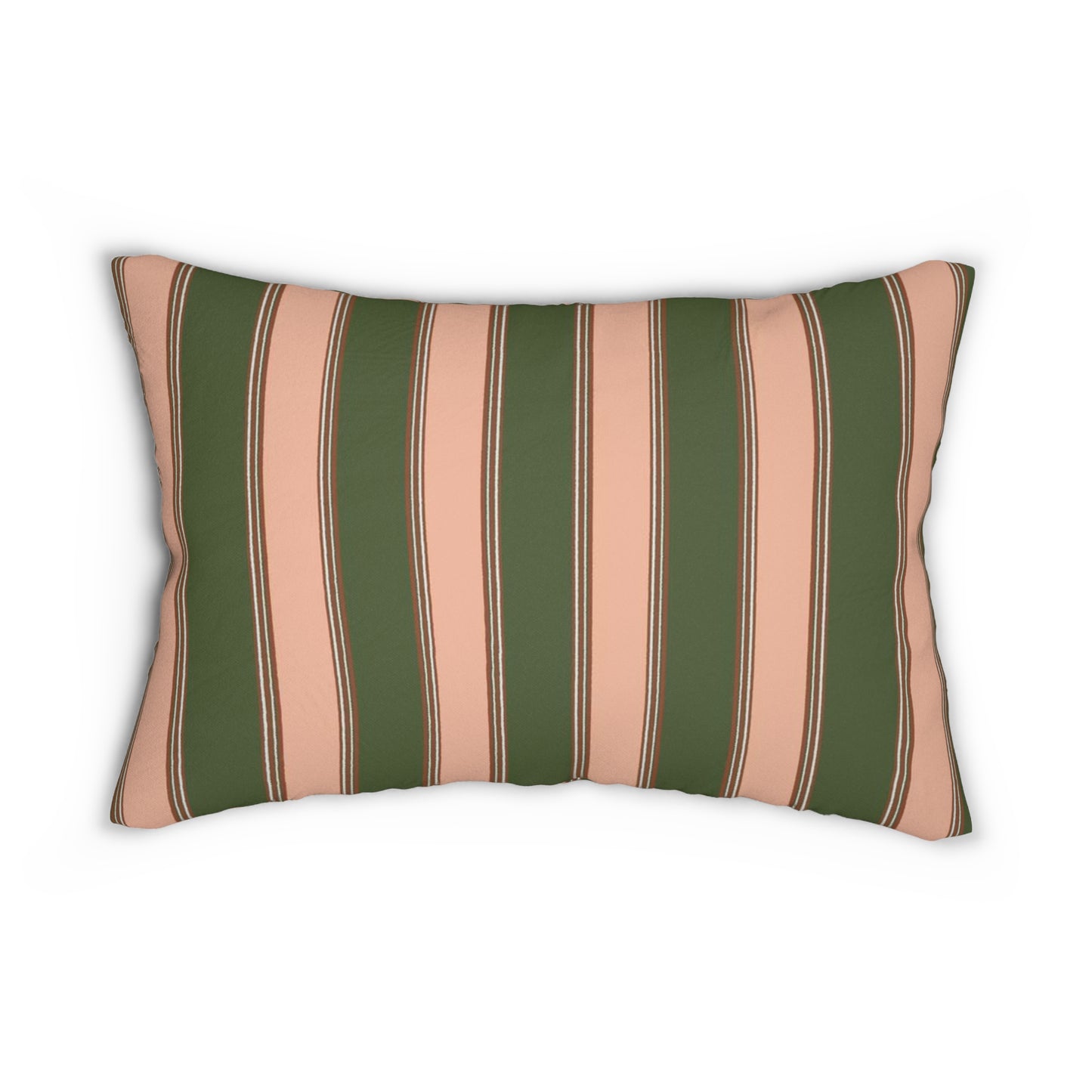 Mauve Pink and Green Stripe Lumbar Pillow