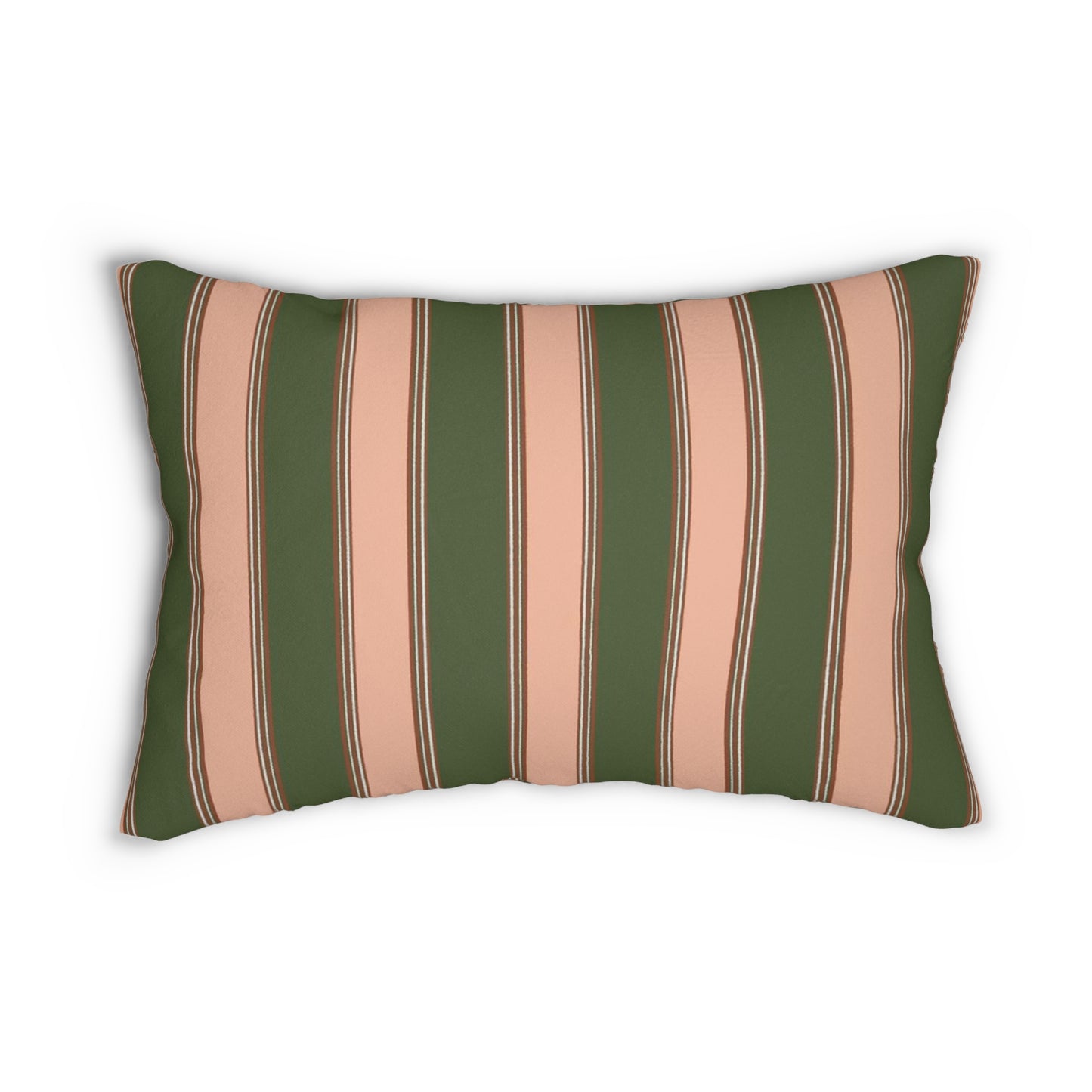 Mauve Pink and Green Stripe Lumbar Pillow