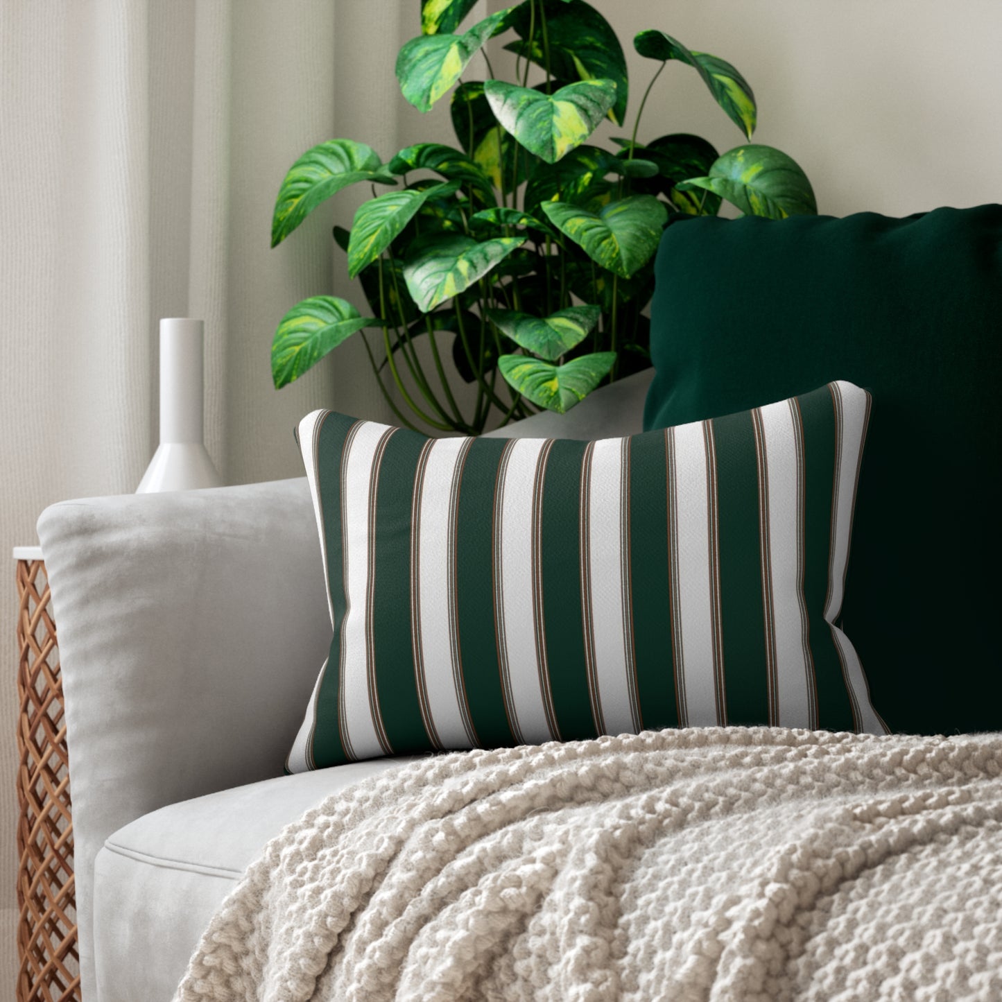 Green and White Lumbar Pillow