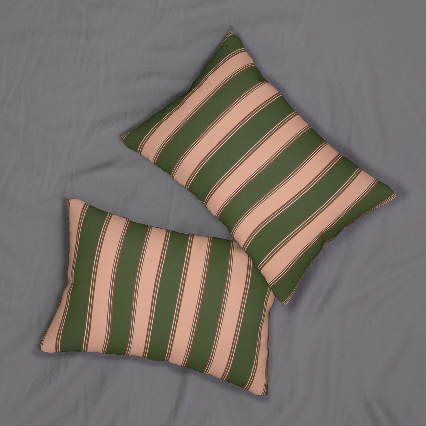 Mauve Pink and Green Stripe Lumbar Pillow