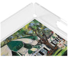 Colorful umbrella acrylic tray for home décor inspired by the Augusta National golf course and the Masters Tournament. Fine art golf collectible tray that makes a unique gift for golfers, golf fans, or Masters week entertaining in Augusta, Georgia