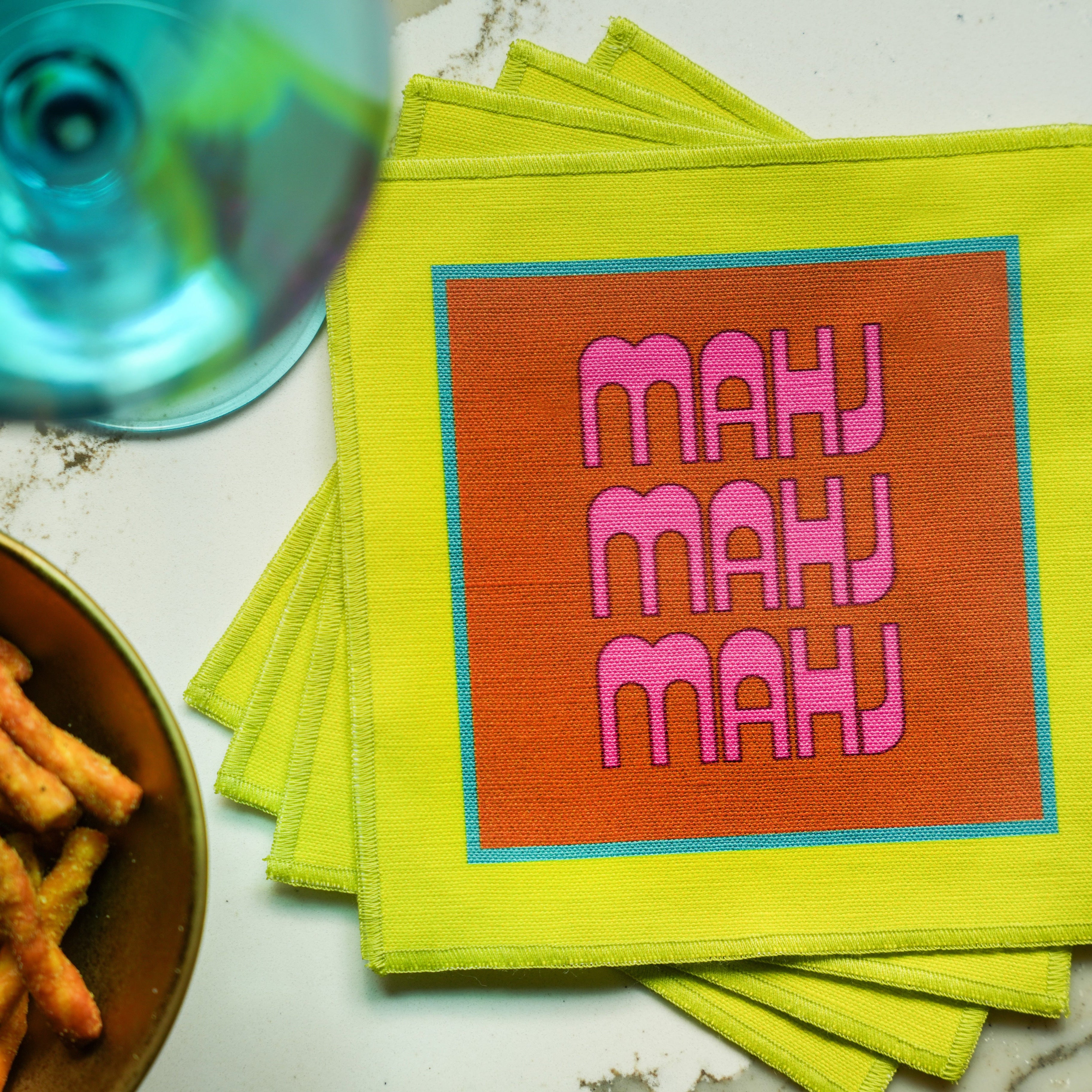 Luxury Mahjong linen napkins, eco-friendly and stylish cocktail napkins and tableware for Mahjong accessories and game night hosting
