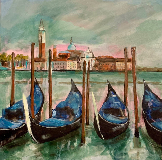 original painting of Gondolas in Venice, Italy