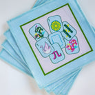 Mahjong-themed linen cocktail napkins – chic game night accessory and unique gift for Mahjong lovers & party hosts.
