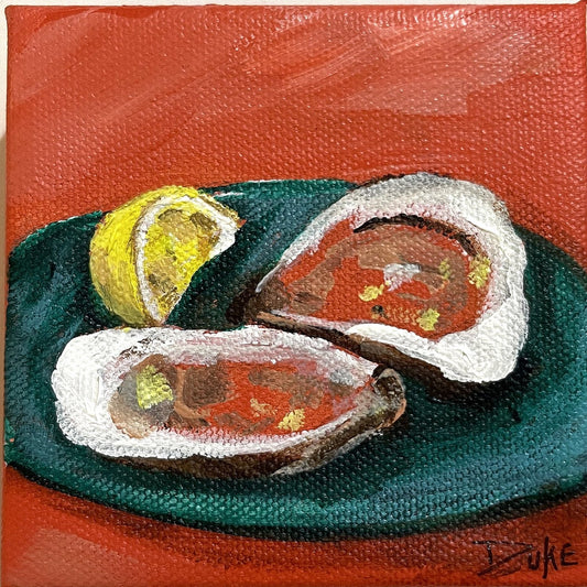 painting of oysters, orange