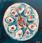 painting of a dozen oysters with peppers