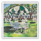Colorful umbrella acrylic tray for home décor inspired by the Augusta National golf course and the Masters Tournament. Fine art golf collectible tray that makes a unique gift for golfers, golf fans, or Masters week entertaining in Augusta, Georgia